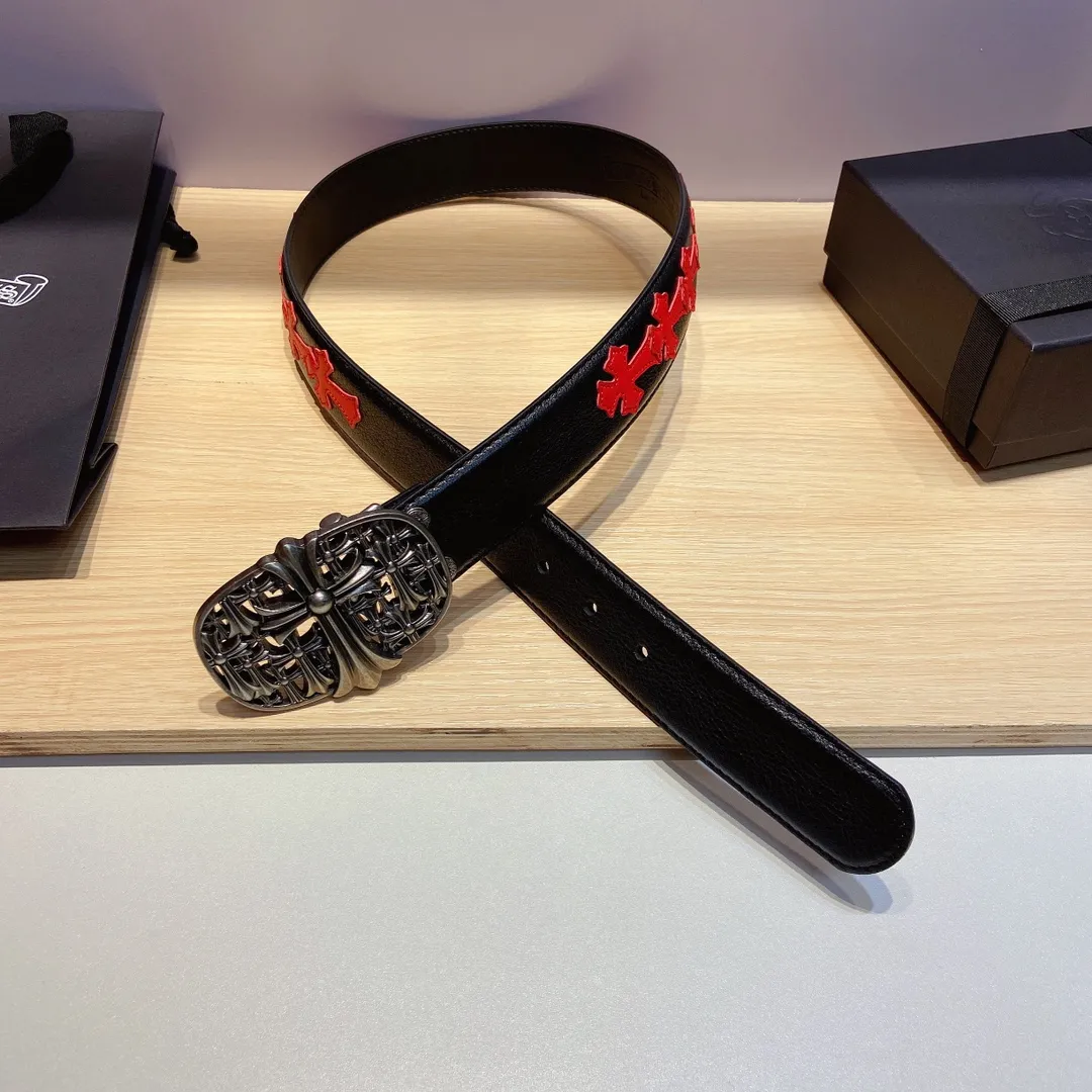 𝐂𝐡𝐫𝐨𝐦𝐞𝐇𝐞𝐚𝐫𝐭𝐬 Crow Heart double-sided tree plaster leather stitched cross belt (detachable version), high-quality hardware, with 2 logo buckles on the belt, very cool.